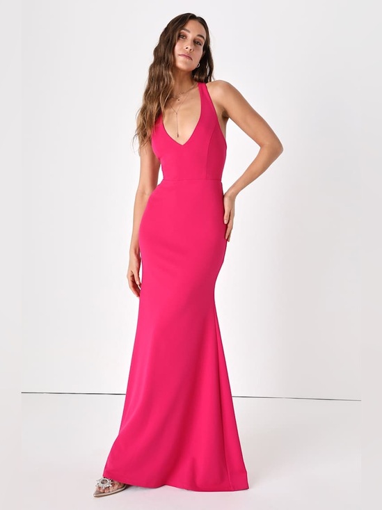 Lulus Dresses & Skirts - Lulus Pleased to Meet Me Magenta Backless Mermaid Maxi Dress Size Medium NWT